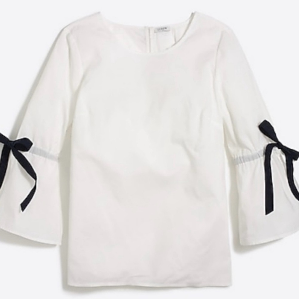 J. Crew Women’s White Top with Split Ruffle Bell Sleeves and Bows